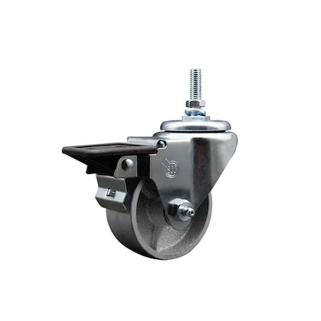 Service Caster 3 Inch Semi Steel 38 Inch Threaded Stem Caster with Brake SCC-TS20S314-SSS-PLB-381615